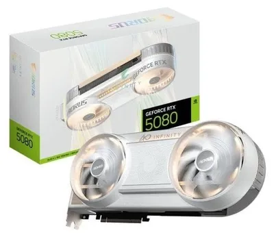 Image de Carte graphique GIGABYTE AORUS GeForce RTX 5080 INFINITY WOOD 16G, modèle GeForce RTX 5080, 16 Go de mémoire GDDR7, bus de 256 bits, résolution maximale de 7680 x 4320 pixels, interface PCI Express x16 5.0