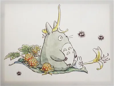 Produktbild von Totoro Leinwandbild | Wandbild mit Chibi Totoro & Susuwatari | Holzrahmen | 30x40cm