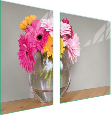 Produktbild von Herdabdeckplatten 2 teilig 100x52 Glaskeramikkochfeld Abdeckung Glas Schneidebrett Gerbera Bunt
