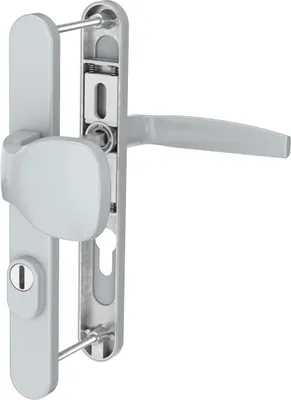 Produktbild von Silberne Schmalrahmengarnitur 92mm Wechselgarnitur PZ Haustürbeschlag Nebeneingangstür Knopf/Drücker 87-102mm ja