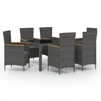 Produktbild von vidaXL 7-tlg. Garten-Essgruppe mit Auflagen Poly Rattan Schwarz & Grau