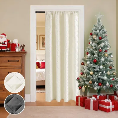 Image de Rideau thermique pour porte, 140 x 245 cm, beige. Rideau matelassé isolant pour entrée, chambre à coucher et cellier - 1 pièce