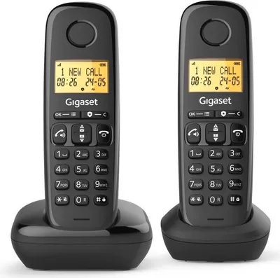 Image de Téléphone Fixe GIGASET Basic 100 Duo, Mains Libres, Ecran Rétroéclairé, Répertoire 50 Contacts, Blocage d'Appels, Noir