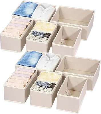 Produktbild von PolkaHome® Schubladen-Organizer-Set 12-teilig, Faltbare Aufbewahrungsboxen für Kleidung, Socken, Unterwäsche, Krawatten, Schals –