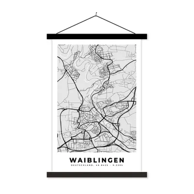 Produktbild von MuchoWow® Textilposter Stadtplan - Waiblingen - Karte - Deutschland 40x60 cm mit schwarzem Rahmen - Wanddekorationen