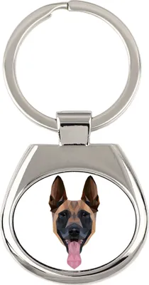 Zdjęcie produktu dla Bretonczyk belgijski – brelok geometryczny z zdjęciem i napisem "Art-Dog"
