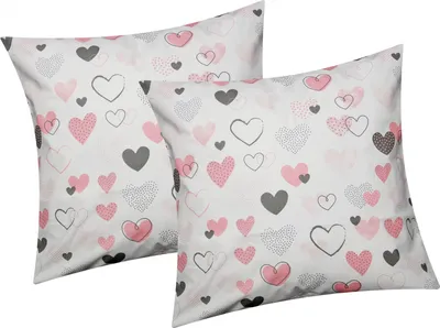 Produktbild von Baumwoll Renforcé Kissenbezug - 2er Set in 40x40cm - Love, Liebe, Herzen - Kopfkissen-Bezug, Kissenhülle, Dekokissenbezug aus 100% Baumwolle (187/1-40x40)