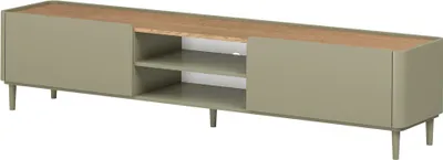 Produktbild von Wohnzimmer Lowboard mit 220 cm Breite in Grün mit Eiche, Holzfüße - ELOY-141