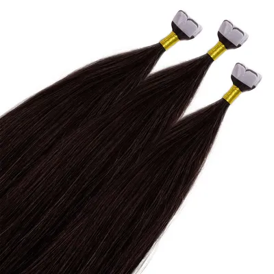 Image de Extensions de cheveux naturelles, type mini-bandes, 12 bandes, 60 cm, brun foncé