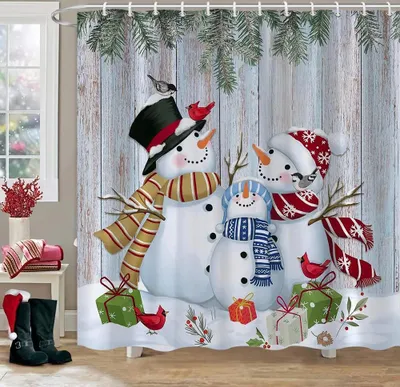 Obrázok produktu pre Sprchový záves Vianočná zimná dovolenka Sprchové závesy 180 x 180 cm Vodotesný umývateľný kúpeľňový záves do kúpeľne s 12 háčikmi, štýl K