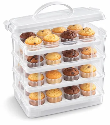 Image de Boîte de transport pour gâteaux avec 4 niveaux, idéale pour les muffins et les cupcakes