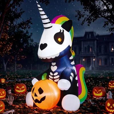 Aufblasbares Skelett-Einhorn, 5 ft, mit LEDs, Halloween-Deko, wasserdicht
