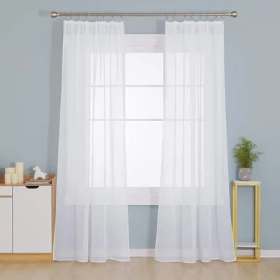 Zdjęcie produktu dla Zasłony okienne z falbanką, imitujące len, 242x132 cm, białe, zestaw 2 sztuki