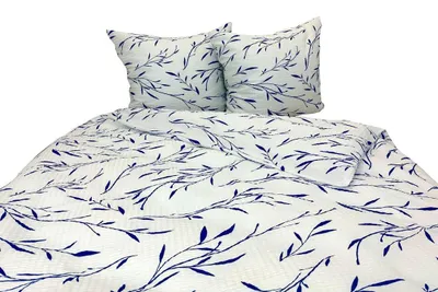 Zdjęcie produktu dla Pościel, pościel z tkaniny typu waffle piqué, nie wymaga prasowania, 100% bawełna, 160x200, 2661-1, Niebieskie liście