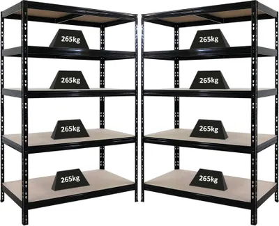 Produktbild von Mega Deal | 2x Schwerlastregal Tiger | HxBxT 180x120x60cm | Fachlast 265kg |Schwarz | Garagenregal, Lagerregal, Steckregal, Kellerregal, Werkstattregal