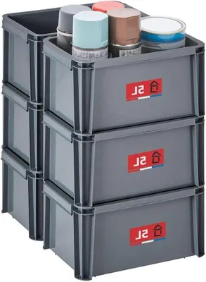 Zdjęcie produktu dla 6-częściowy zestaw pojemników z tworzywa sztucznego – solidny i wytrzymały, z możliwością układania w stosy i łączenia – idealny do warsztatu, projektów majsterkowania lub transportu