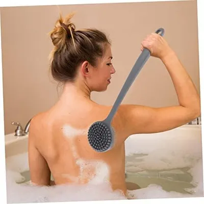 Produktbild von Silikon-Hautmassage- und Badebürste mit langem, sanftem Griff zur Rückenreinigung, zum Duschen und zur Pflege trockener Haut