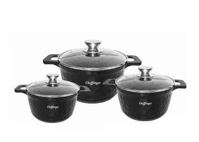 Produktbild von 6-teiliges Kochtopfset mit Marmorbeschichtung, Induktionsgeeignet - 20/24/28 cm Schwarz
