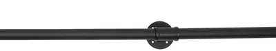 A black metal pipe railing mounted to a wall with a circular flange.