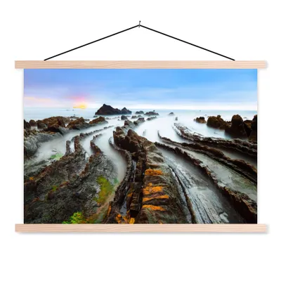 Produktbild von MuchoWow® Textilposter Nebel - Felsen - Wasser - Natur 120x80 cm mit holzfarbenen Rahmen - Aufhängeset