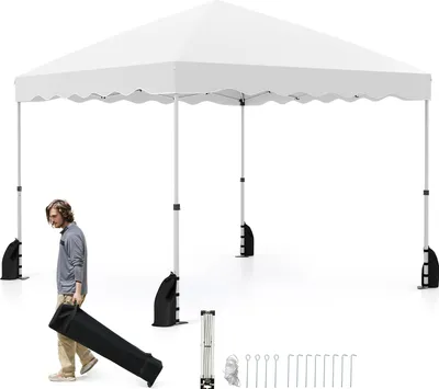Produktbild von COSTWAY Pavillon 3x3m, Faltpavillon mit Rolltasche, 4 Windseile, 4 Sandsäcke & 8 Heringe, Gartenzelt Gartenpavillon wasserdicht Winterfest Weiß