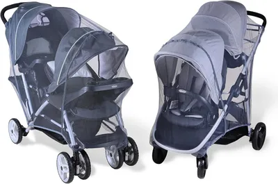 Imagen del producto de Protección contra insectos para niños, mosquitera para cochecitos gemelares, color antracita, incluye bolsa de almacenamiento