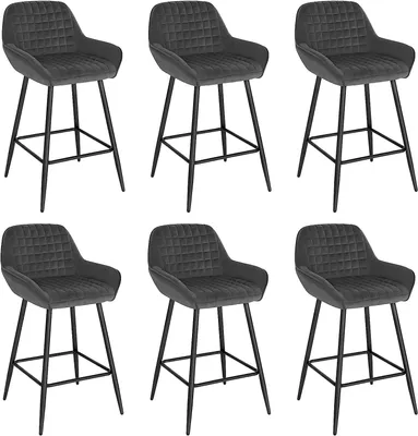 Image de Ensemble de 6 tabourets de bar avec accoudoirs et dossier | Gris foncé