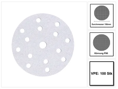 Produktbild von Mirka BASECUT Schleifscheiben 150 mm P80 100 Stk. ( 2261109980 ) Grip 15 Loch