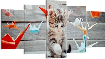 Produktbild von Bild auf Leinwand - Leinwandbild - Katze spaß origami - 160x85cm - Wand Bild - Wanddeko - Leinwanddruck - Bilder - Kunstdruck - Wanddekoration - Leinwand bilder - Wandkunst - EA160x85-2818