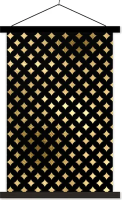 Produktbild von MuchoWow® Textilposter Muster - Gold - Schwarz - Kariert 120x180 cm mit schwarzem Rahmen - Fotos