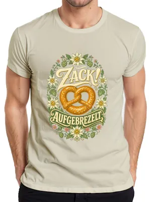 Immagine prodotto di Zack! Bretzel, Edelweiß, abbigliamento tradizionale bavarese, lederhosen, dirndl, maglietta da uomo, colore naturale, taglia S