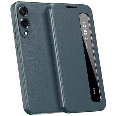Image de Housse en cuirPolyuréthanepour Samsung Galaxy S25 Edge, étui intelligent pour téléphone portable avec Smart Side Window Vert