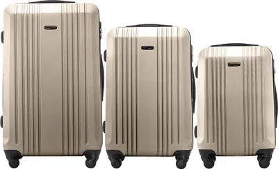 Three suitcases of varying sizes arranged side-by-side.
