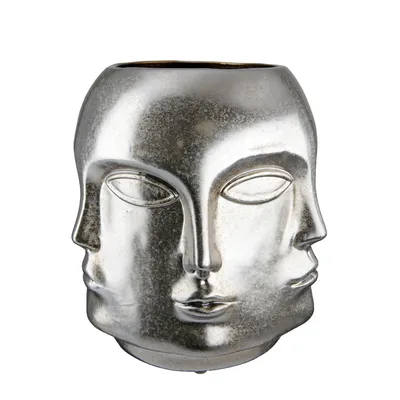 Immagine prodotto di Gilde Gesichtsvase, "Crado", Gesichtsmotiv, Keramik, silberfarben, VE 1, H. 23 cm, D. 20 cm 28982 4063387289822