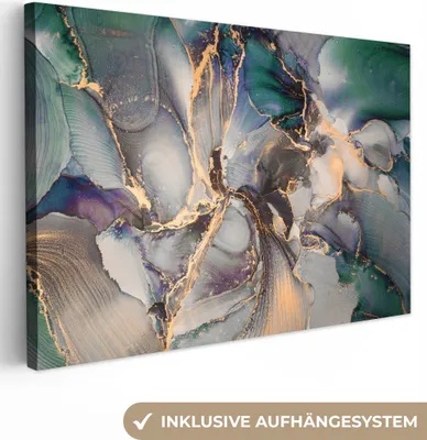 Obrázok produktu pre MuchoWow® - Plátno - Zlatá - Modrá - Mramor, nástenný obraz, nástenné dekorácie obrazy obývacia izba, 120x80cm