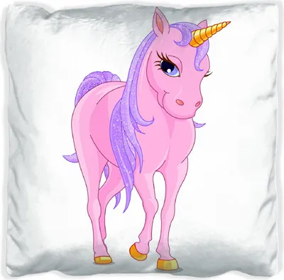 Produktbild von Wallario Premium Kissen, weiche Oberfläche, mit Motiv Einhorn in rosa mit Schweif in lila II, Größe: 60 x 60 cm, mit weißer Rückseite