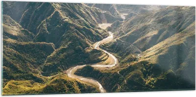 Produktbild von Bilder auf glas - Einteilig - Berge Weg Wald - 120x50cm - Glasbilder - Wandbilder - Bilder - zum Aufhängen bereit - Wanddekoration aus Glas - Glas Bilder - Wandbild auf Glas - GAB120x50-4700