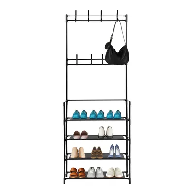 Image de Porte-manteau avec étagère à chaussures 60*28*154cm porte-manteau multifonctionnel (noir)