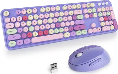 Produktbild von kabellose Tastatur- und Maus-Kombination,Retro-Schreibmaschinen-Tastatur,2.4GHz runde Tastenkappe Tastatur mit Ziffernblock,104 Tasten ergonomische