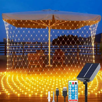 Solarnetzlicht 3x2m 192 LEDs warmweiß IP65 mit Fernbedienung