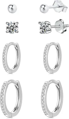 Image de Set de boucles d'oreilles Argent 925 Créoles Zirconium 4/5/10/12mm, Boucles d'oreilles Femme