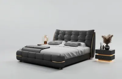Produktbild von Luxusbett Schwarz Modernes Polsterbett Komfort Schlafen Elegantes Design Bett