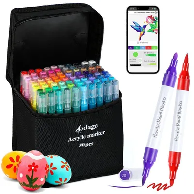 Produktbild von 80 Farben Acrylstifte Set mit App, Doppelspitze, Wasserfest, Starke Deckkraft