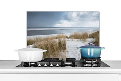 Produktbild von KitchenYeah®  Spritzschutz Küche - Küchenrückwand - Wandschutz für Herd und Spüle - Nordsee - Dünen - Wasser 60x40 - Alu-Dibond (Alternative zum Spritzschutz aus Glas) - Hitzebeständig - Herdspritzsch