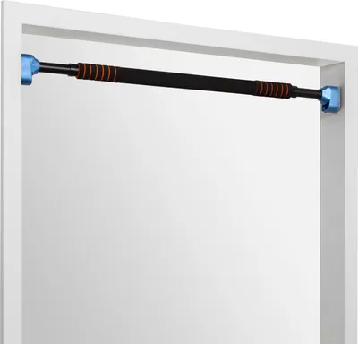 Produktbild von Klimmzugstange für den Türrahmen ohne Schrauben oder Bohren, mit Absturzsicherung und Handpolster, belastbar bis 120 kg, blau