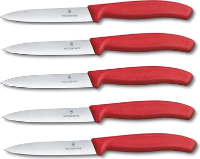 Produktbild von Victorinox | Swiss Classic Gemüsemesser-Set | 10 cm Klinge | ergonomisches Design | ideal für präzises Schneiden | Farbe: Rot | ohne Wellenschliff