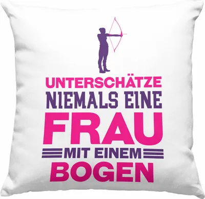 Produktbild von Trendation - Bogenschießen Frau Deko-Kissen mit Füllung 40x40 Geschenk Pfeil und Bogen  Deko-Kissen mit Füllung 40x40 für Frauen Unterschätze Niemals Eine Frau (Blau)