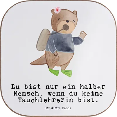 Produktbild von Mr. & Mrs. Panda Holzuntersetzer Tauchlehrerin Herz - Weiß - Geschenk, Untersetzer Tasse, Gläser, gläseruntersetzer, Kaffeeuntersetzer, Coaster, für