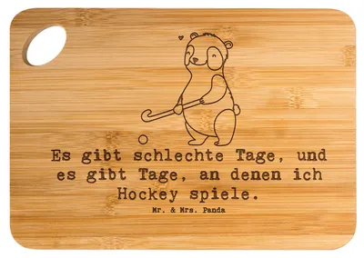 Produktbild von Mr. & Mrs. Panda Frühstücksbrett Panda Hockey spielen - Transparent - Geschenk, schneidbrett, Hockeyschläger, Verein, holzschneidebrett, Brett, Schneidebrett, Feldhockey