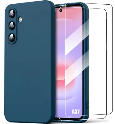Image de Coque + 2 Verres Trempés pour Samsung Galaxy A37 5G, Silicone Ultra Slim Souple Mat Bleu Marine